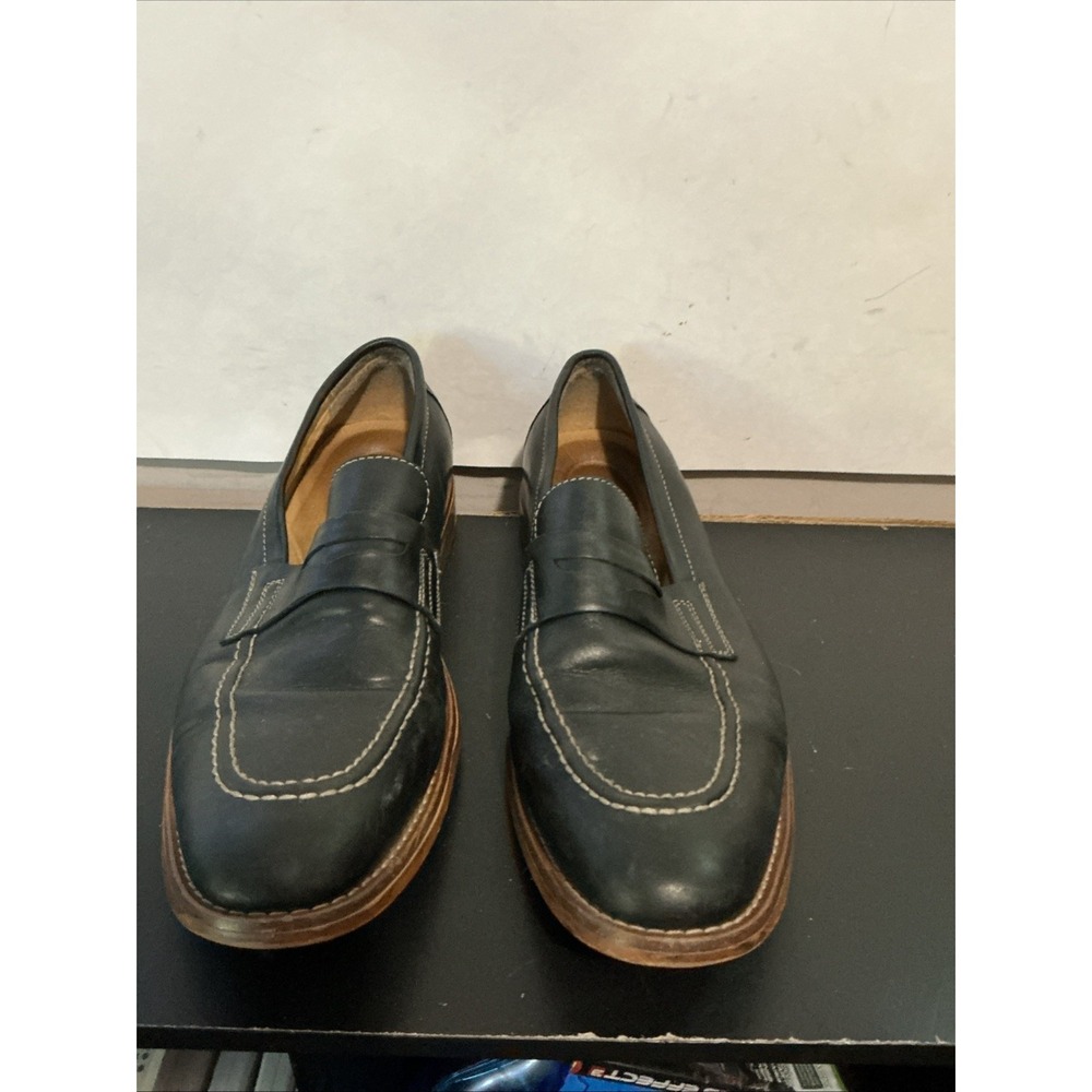 BASS 11 M Men's Shoes Penny Loafers Black Leather Stitch Modern Classic DAMAGED